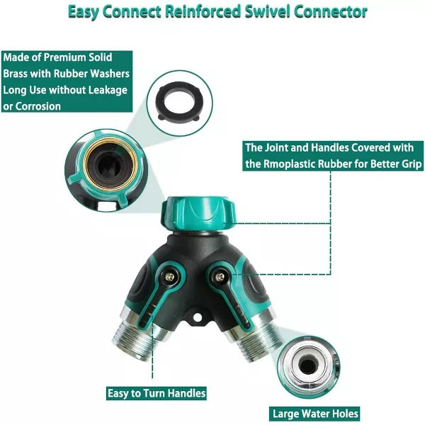2 Way Water Splitter Heavy Duty Garden Hose Splitter
