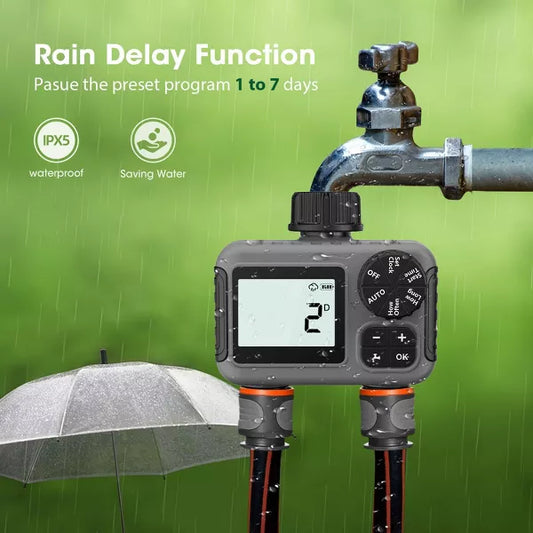 2 Zone Digital Water Timer Sprinkler Timer Outdoor for Lawn Garden Rain