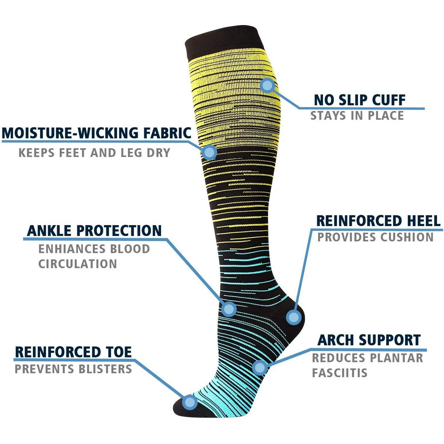 5 Pairs Tapered Mixed Colors Compression Socks for Women for Outdoor Athletic