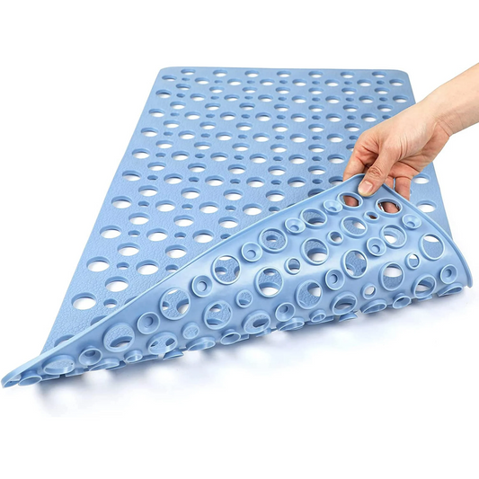 30 x 17 Inch Bathroom Non Slip Shower Mat with Suction Cup and Drain Hole Bathtub Nonslip Mat, Super Soft PVC Bathroom Mat Blue