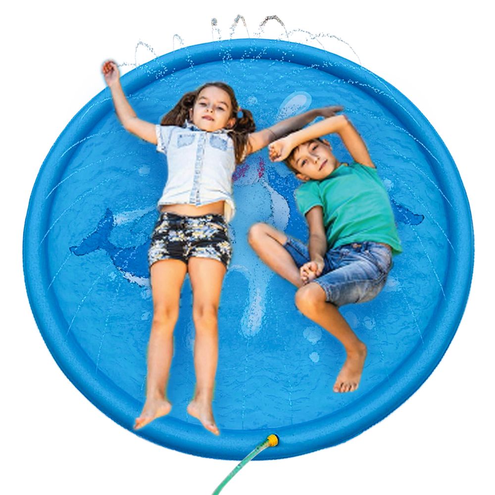 Splash Pad 67" Sprinkler Play Mat Kid Dog Pad Sprinkler Pool Backyard Water Mat Blue