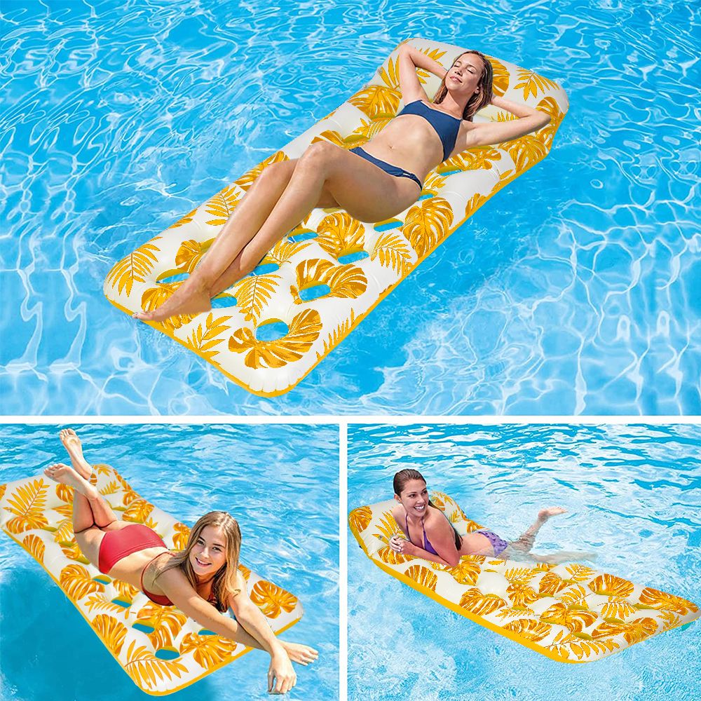 Inflatable Pool Floats Hammock with Headrest Floating Pool Lounge Chair 73 x 34in for Adults Yellow