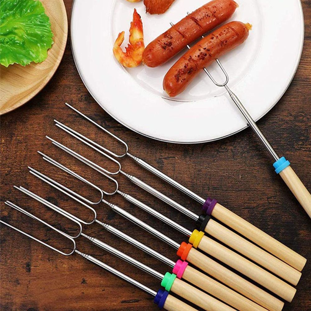 12 Pcs Roasting Sticks Extendable 32in Stainless Steel With Wooden Handle