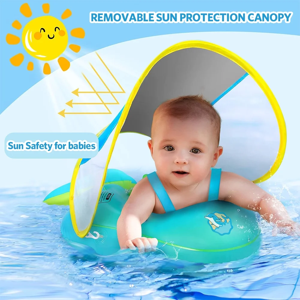 Baby Pool Float with Canopy Baby Float Infant Swimming Float Sun Protection Skin-Friendly Blue