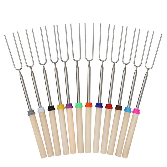 12 Pcs Roasting Sticks Extendable 32in Stainless Steel With Wooden Handle