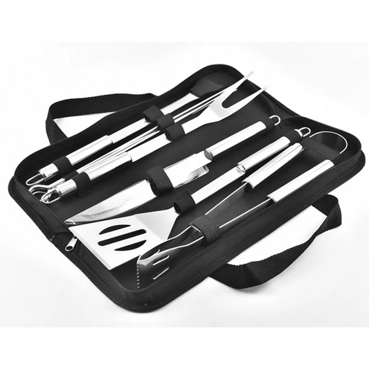 BBQ Grill Tools Set Stainless Steel with Case 9 Pcs