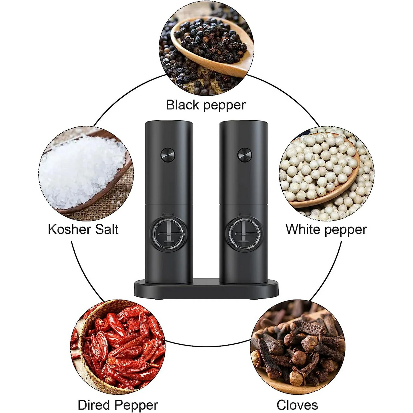 Salt and Pepper Grinder Set Adjustable Coarseness Automatic Battery Powered