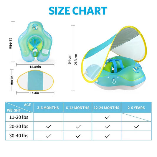 Baby Pool Float with Canopy Baby Float Infant Swimming Float Sun Protection Skin-Friendly Blue