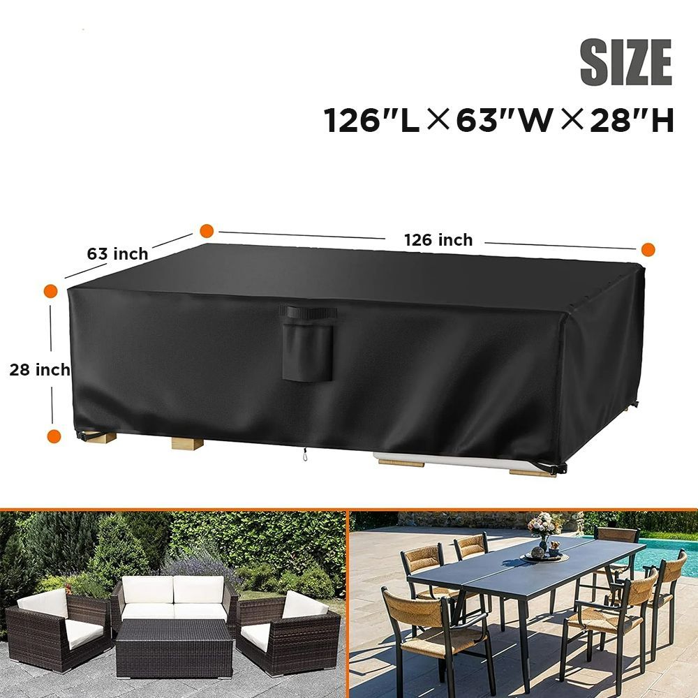 Patio Furniture Covers Waterproof Rectangular 126 inch L x 63 inch W x 28 inch