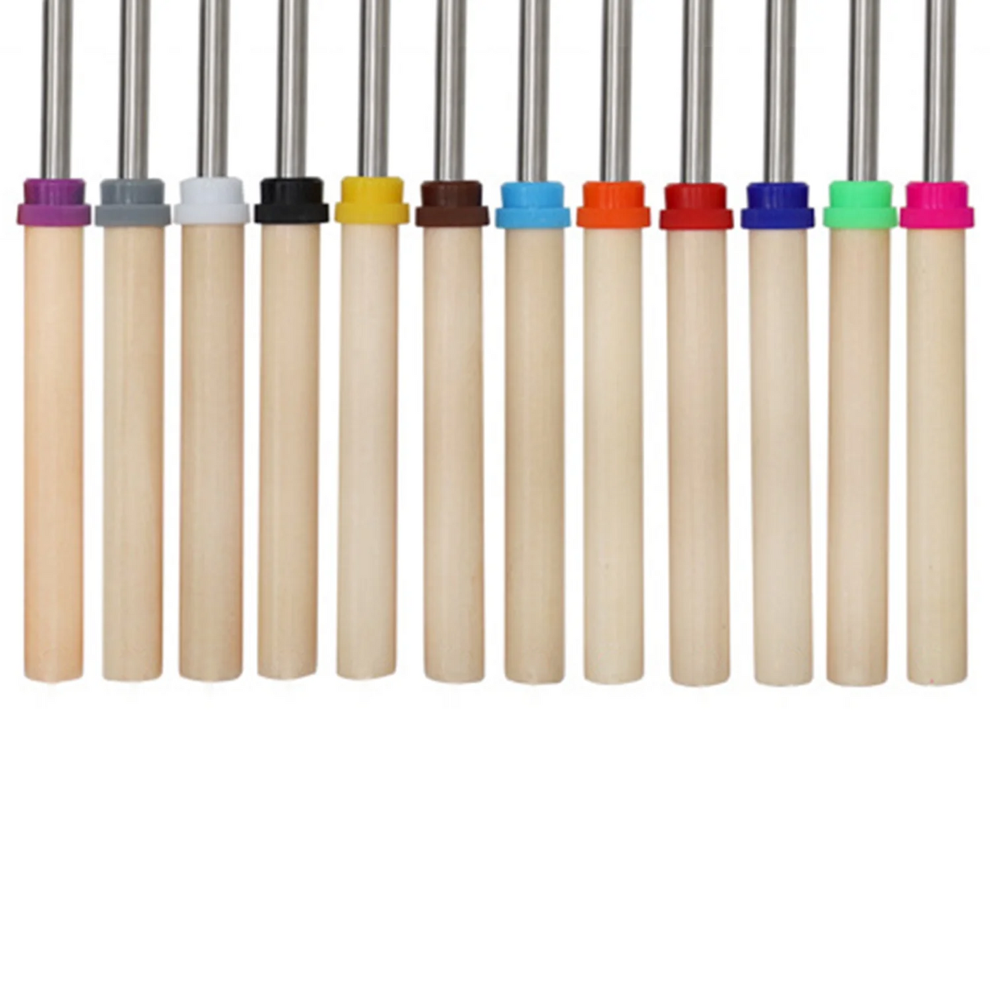 12 Pcs Roasting Sticks Extendable 32in Stainless Steel With Wooden Handle