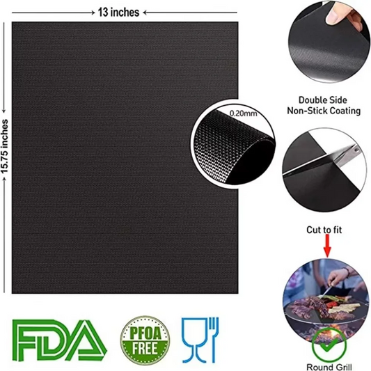 BBQ Grill Mat Set of 5 Baking Mats Resuable Non-Stick Electric Grill Gas Charcoal BBQ 15.75 x 13 inch