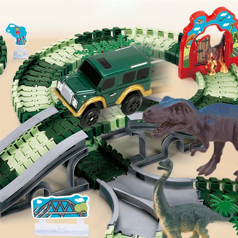 Dinosaur Toys Race Track Set Creating Own Race Car Track Dino World Gift Kids Age 3+