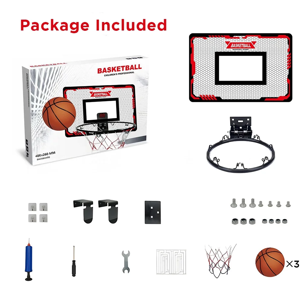 Indoor Basketball Hoop Automatic Scoring Electronic Scoreboard with 3 Balls Basketball Toy for Kids