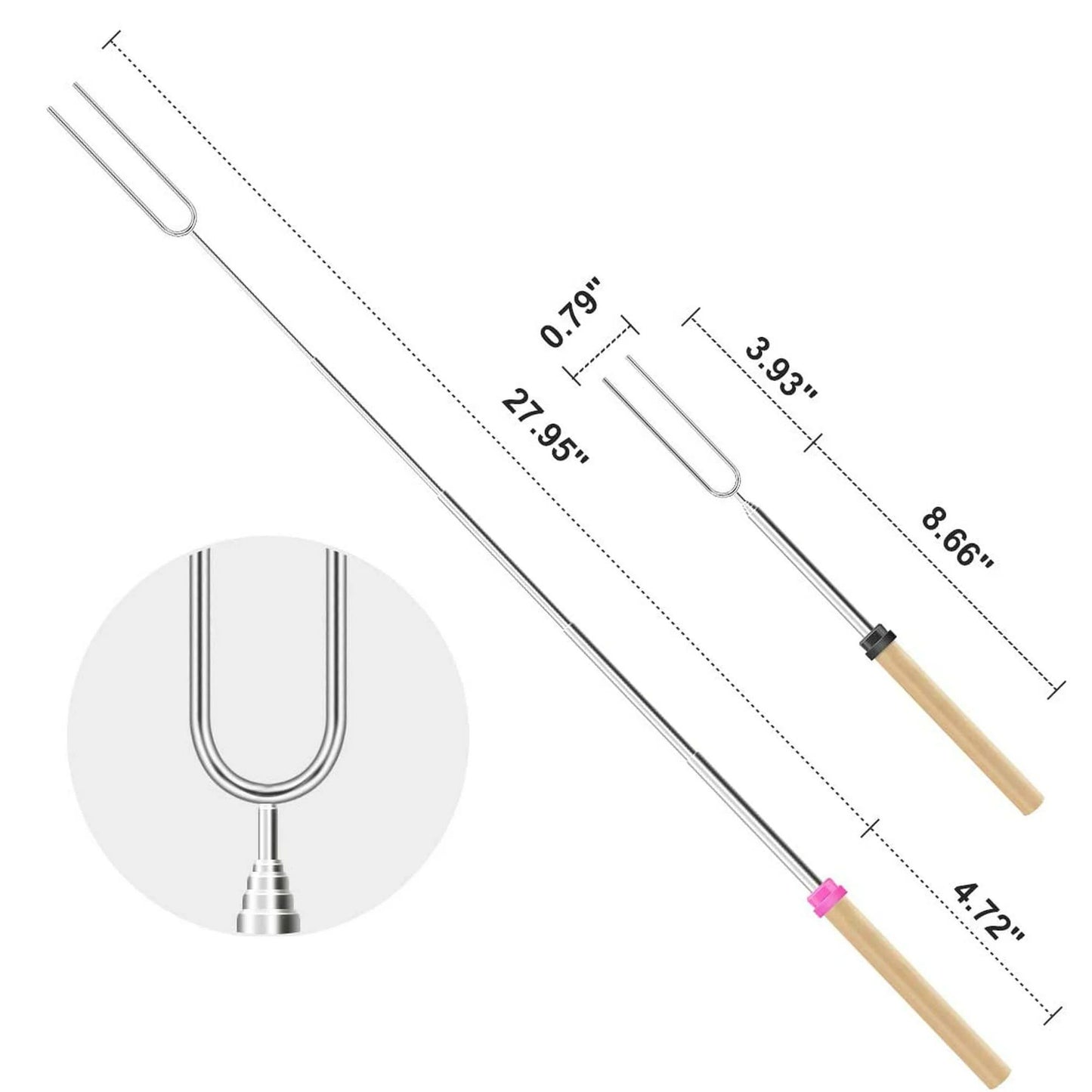 12 Pcs Roasting Sticks Extendable 32in Stainless Steel With Wooden Handle