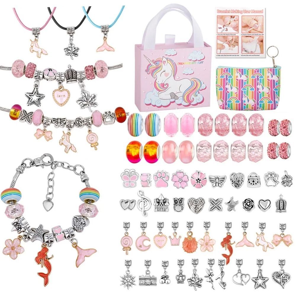 Charm Bracelet Making Kit Jewelry Making Kit 66 Pcs Gifts for Ages 6 7 8 9 10 Girls