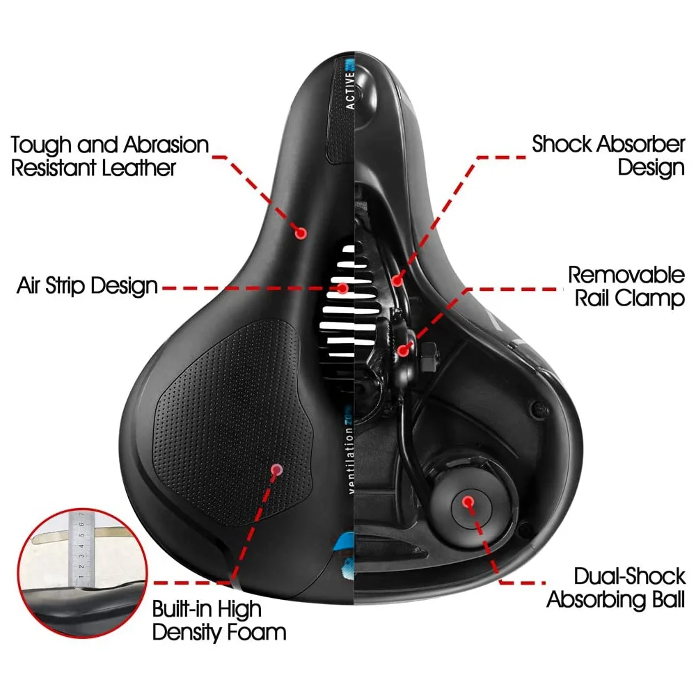 Bike Seat Cushion Bicycle Saddle with Dual Shock Absorbing Ball Exercise Indoor Outdoor