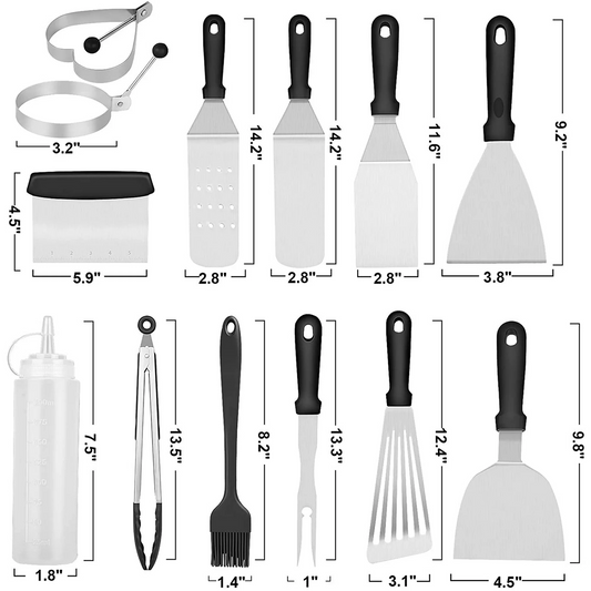 14Pcs Flat Top BBQ Griddle Accessories Kit Professional BBQ Grill Tools Set for Outdoor BBQ Camping