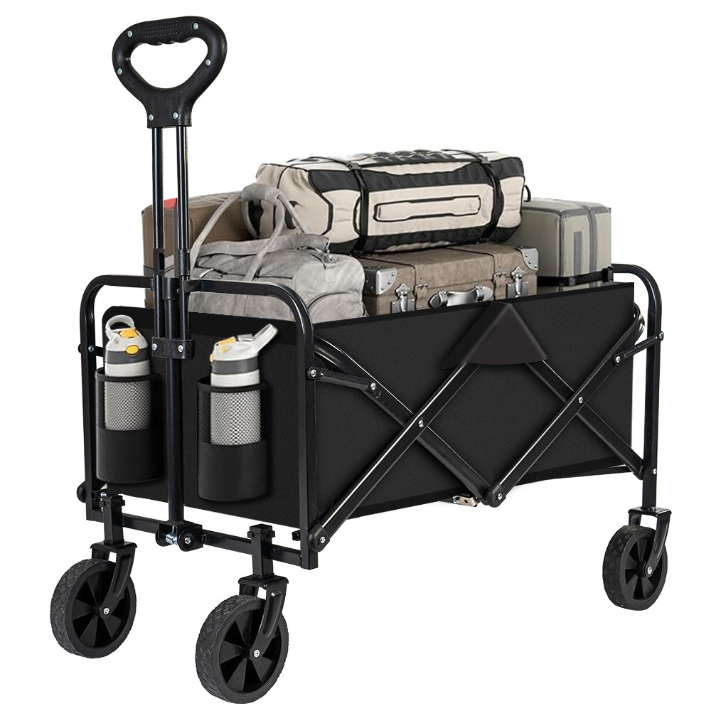 Collapsible Black Folding Camp Wagon with Wheels