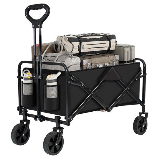 Collapsible Black Folding Camp Wagon with Wheels