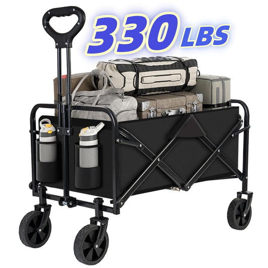 Collapsible Black Folding Camp Wagon with Wheels