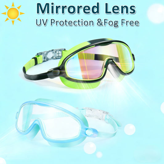 2-Pack Kids Swim Goggles - Anti-Fog UV Protection Wide View Swimming Goggles for Kids Ages 3-14