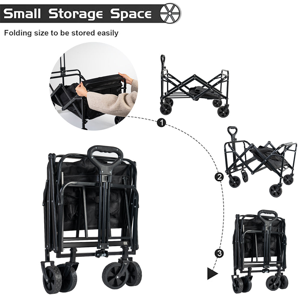 Collapsible Black Folding Camp Wagon with Wheels