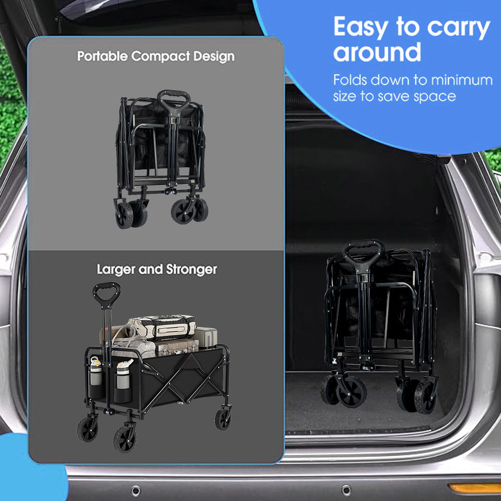 Collapsible Black Folding Camp Wagon with Wheels