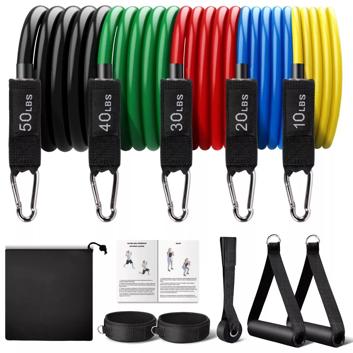 Resistance Exercise Bands Set Up to 150lb with Door Anchor and Handles