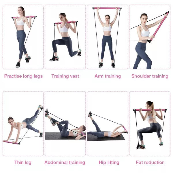 Pilates Bar with Foot Loop and Exercise Resistance Band