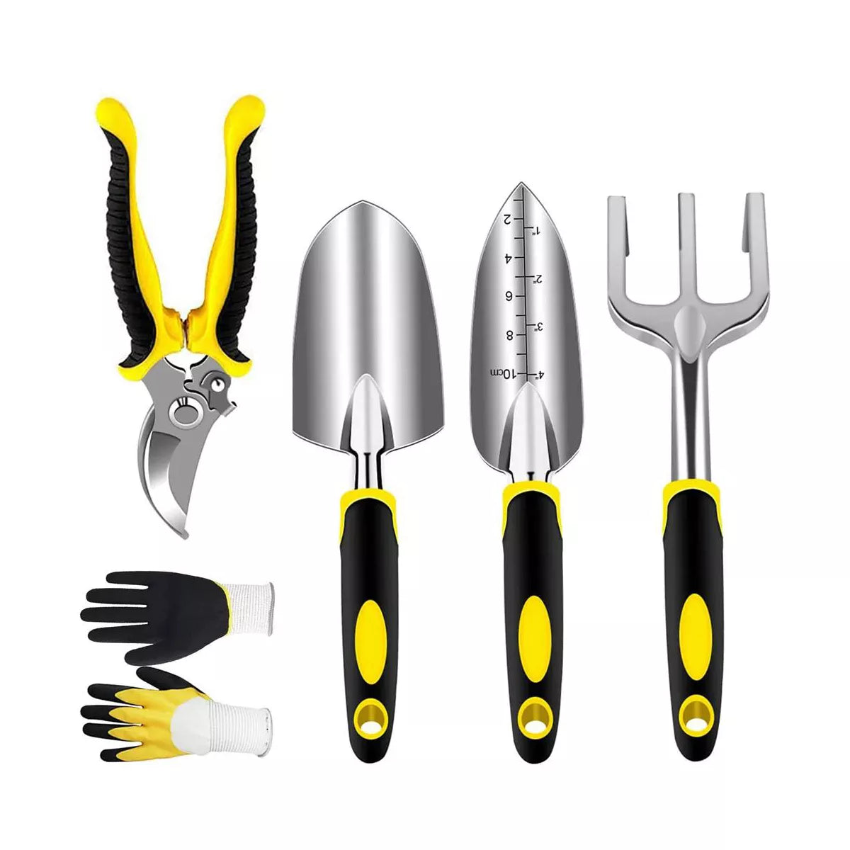 Garden Tools Set with Pruning Shears / Hand Trowel / Transplanter / Hand Rake / Gardening Gloves 5 Pcs