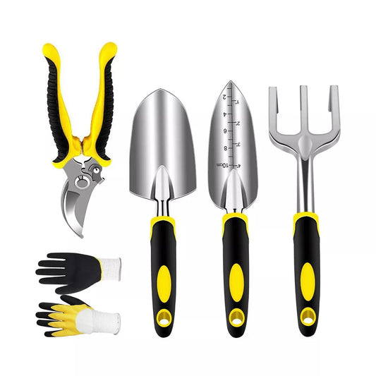 Garden Tools Set with Pruning Shears / Hand Trowel / Transplanter / Hand Rake / Gardening Gloves 5 Pcs