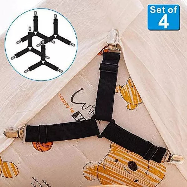 Bed Sheet Holder Straps Adjustable Triangle Non-Slip Elastic Mattress Corner Clips Set of 4