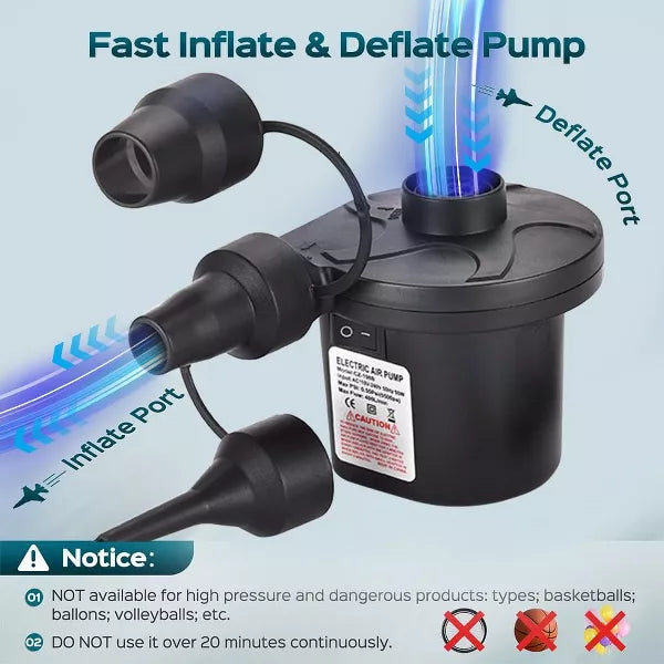 Electric Air Pump Portable Quick-Fill Inflator Pumps with 3 Nozzles
