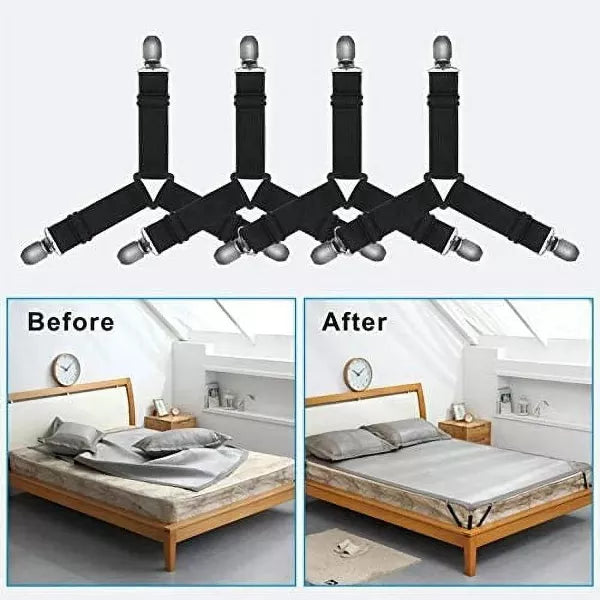Bed Sheet Holder Straps Adjustable Triangle Non-Slip Elastic Mattress Corner Clips Set of 4