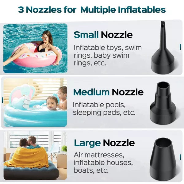 Electric Air Pump Portable Quick-Fill Inflator Pumps with 3 Nozzles