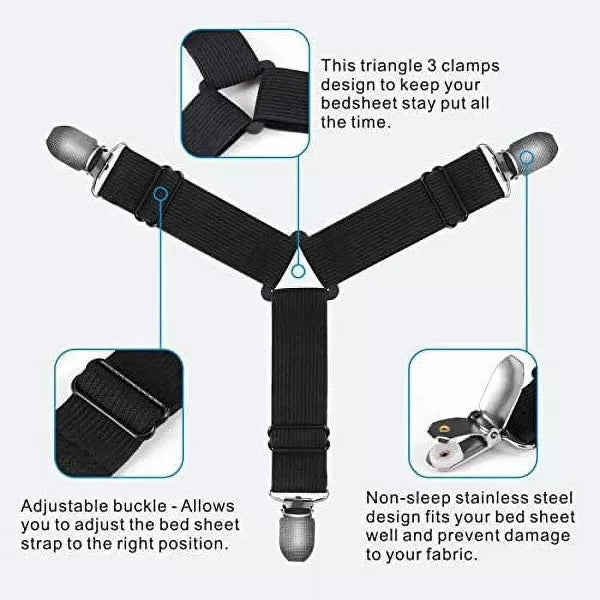 Bed Sheet Holder Straps Adjustable Triangle Non-Slip Elastic Mattress Corner Clips Set of 4