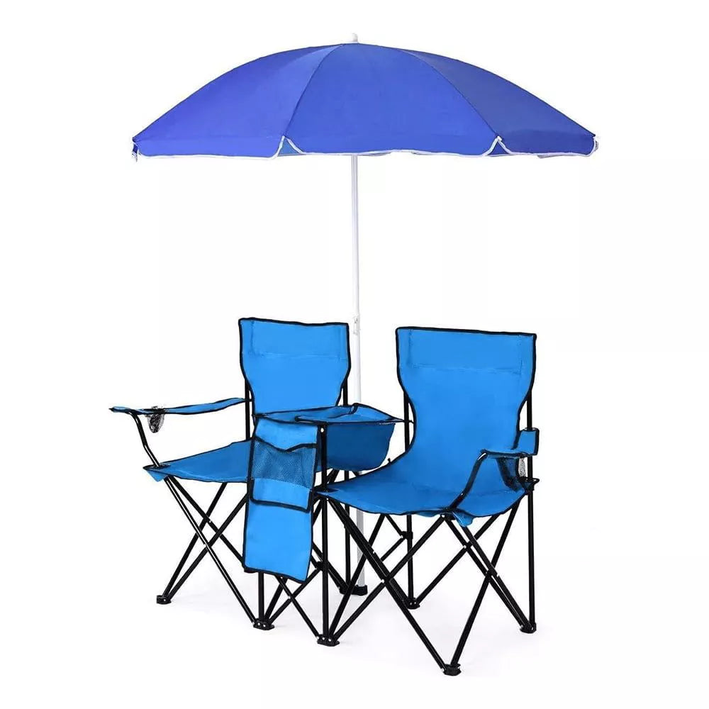 Foldable Camping Chair Outdoor Portable Picnic Double Chair with Umbrella