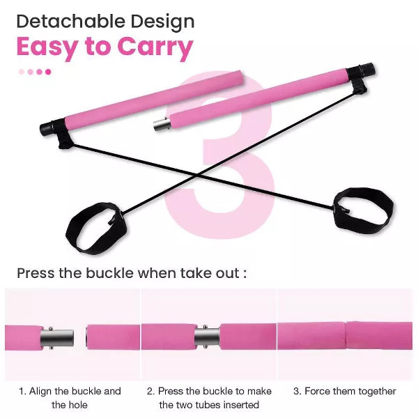 Pilates Bar with Foot Loop and Exercise Resistance Band