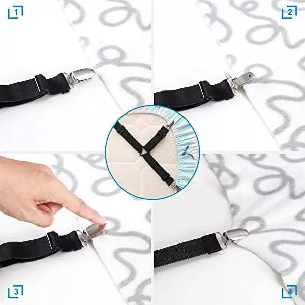 Bed Sheet Holder Straps Adjustable Triangle Non-Slip Elastic Mattress Corner Clips Set of 4