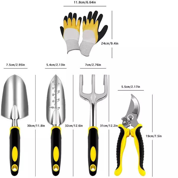 Garden Tools Set with Pruning Shears / Hand Trowel / Transplanter / Hand Rake / Gardening Gloves 5 Pcs