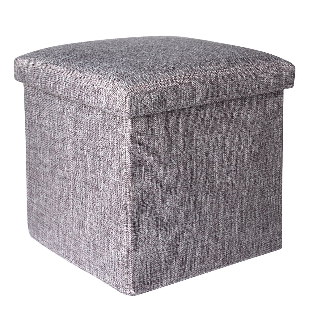 Ottoman Cube Square Foot Rest Stool Seat Foldable 4 in 1 Storage Boxes 12 Inch Linen Grey
