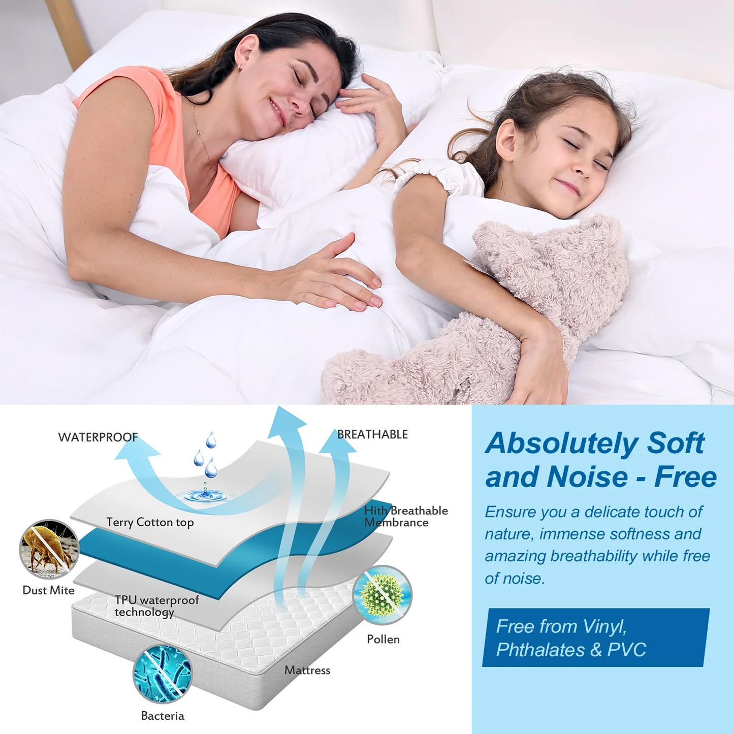 Waterproof Mattress Protector Full Size Cotton Hypoallergenic Breathable Mattress Cover Pad Bed Cover 54"x75"