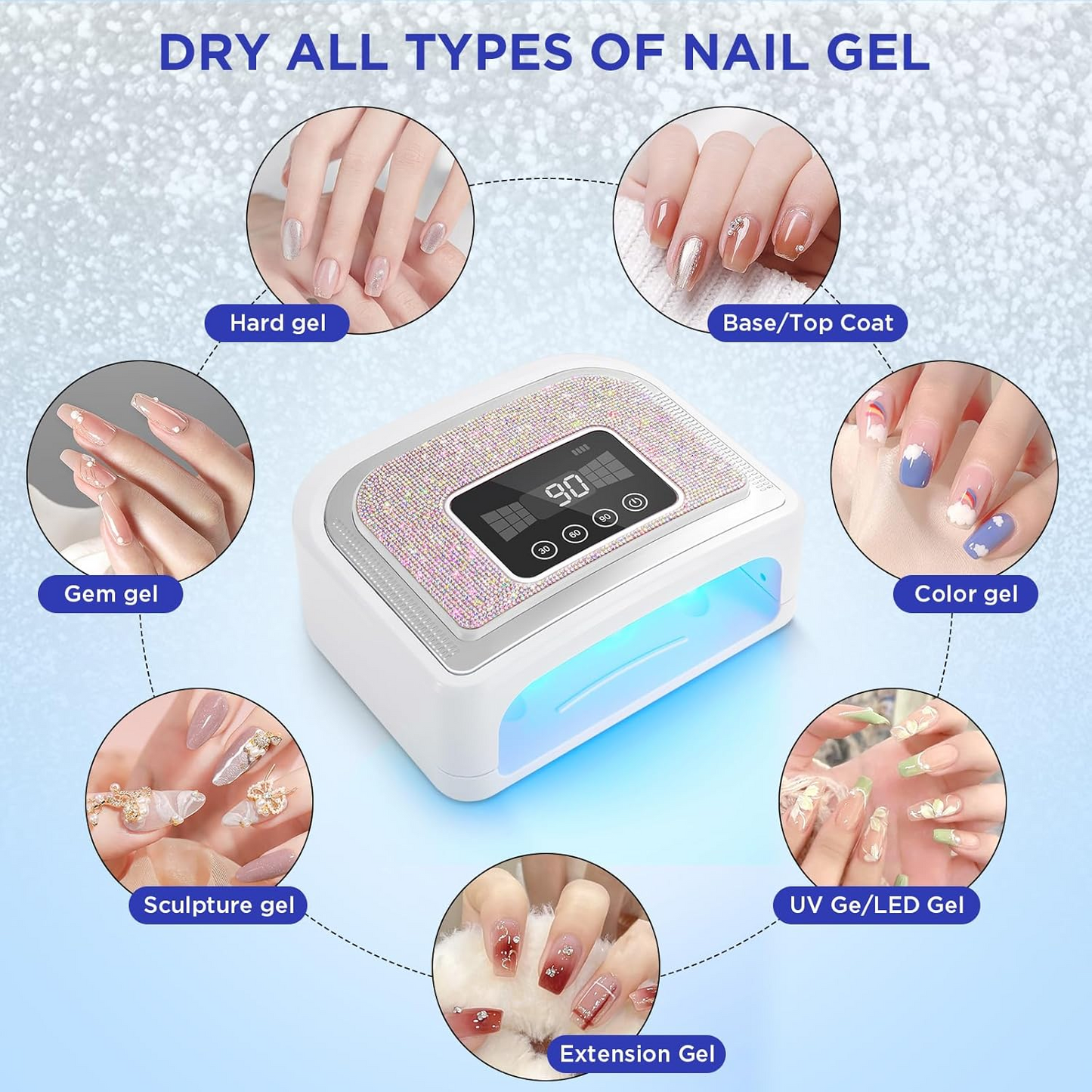 Nail Lamp Cordless 120W UV Nail Lamp Rechargeable LED Nail Lamp 4 Timer Modes Gel Nail Light UV Light