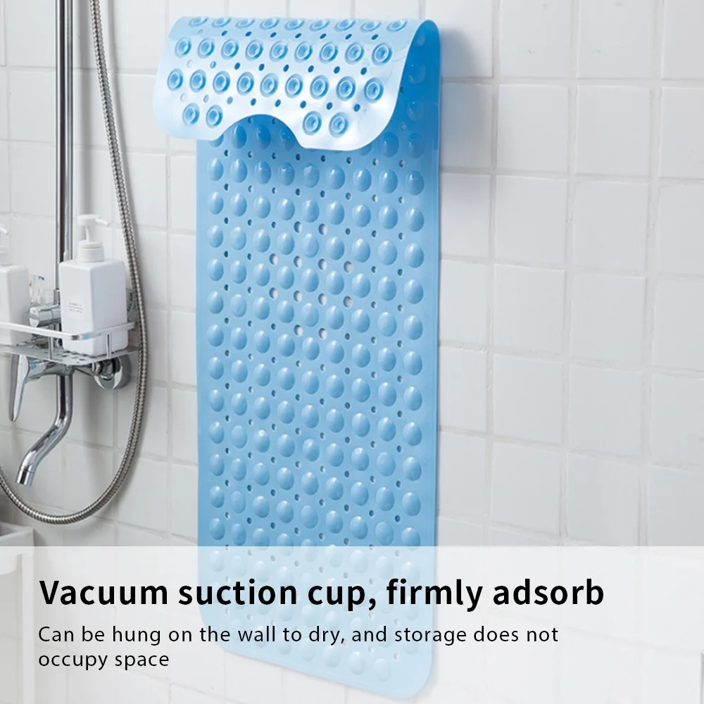 39 x 16 Inch Bath Tub Mat with Drain Holes and Suction Cups Anti Slip Material Blue