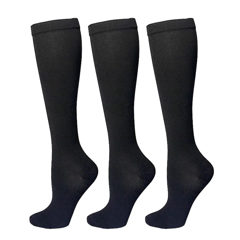 Compression knee Socks Women & Men for Outdoor Cycling and Running Recovery Socks, 3 Pairs Black