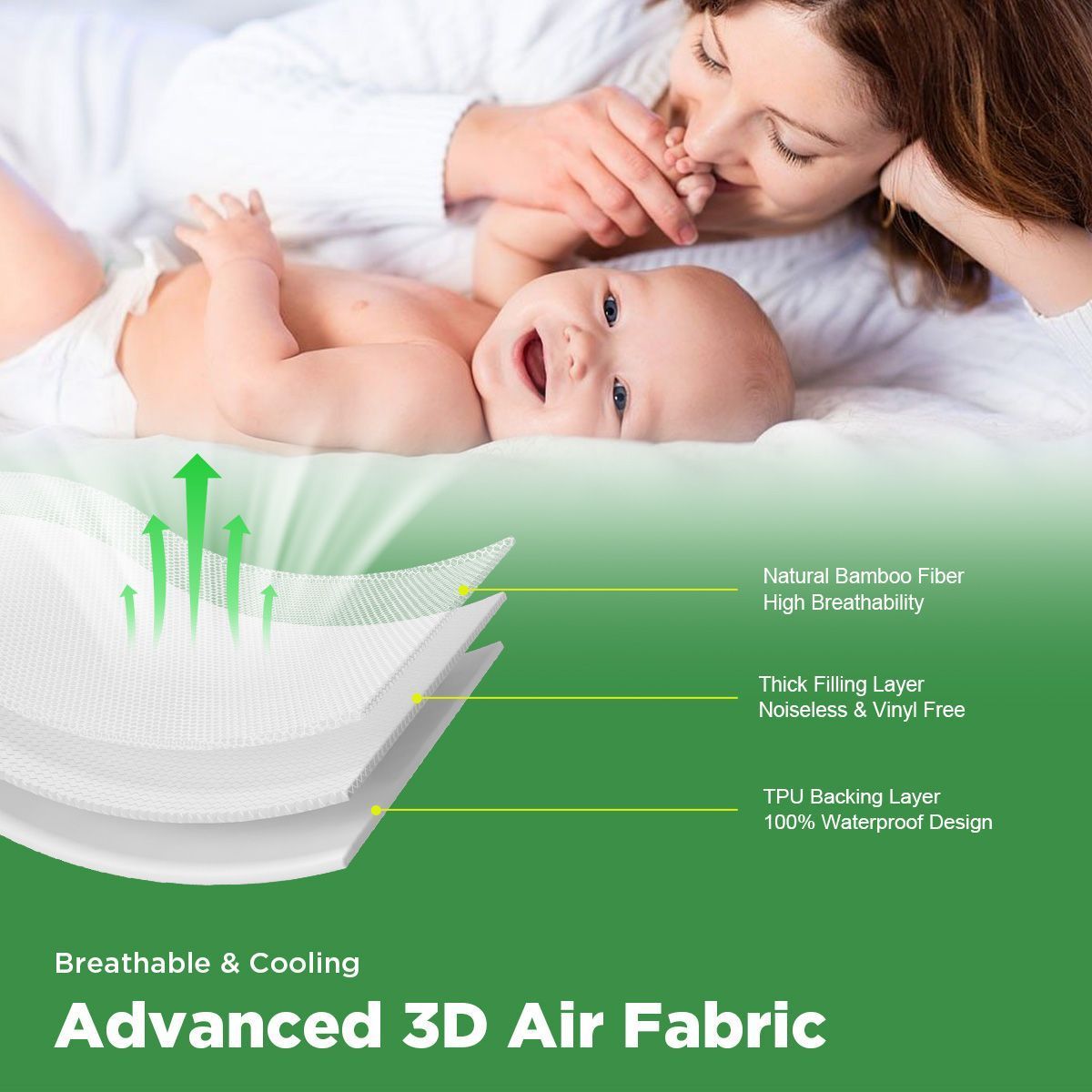 Mattress Protector Mattress Pad Cover Waterproof Soft Air Fabric Deep Pocket 8-18in Full
