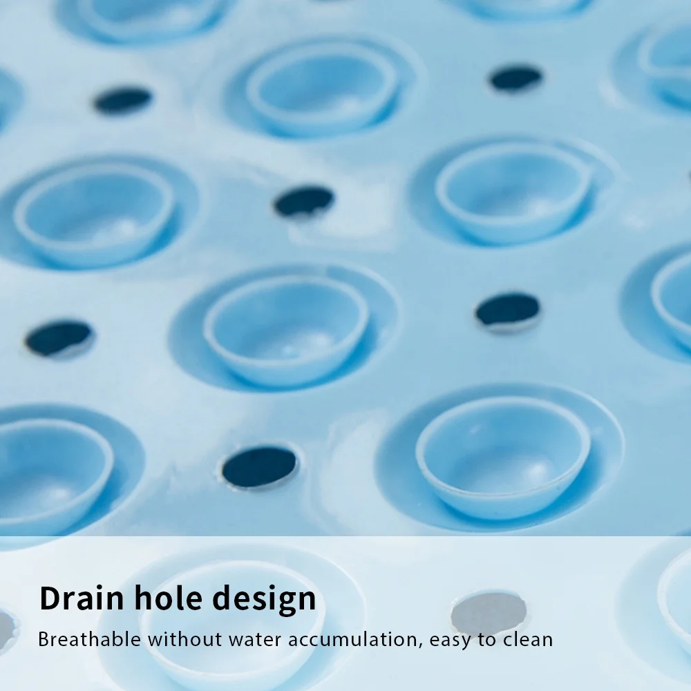 39 x 16 Inch Bath Tub Mat with Drain Holes and Suction Cups Anti Slip Material Blue