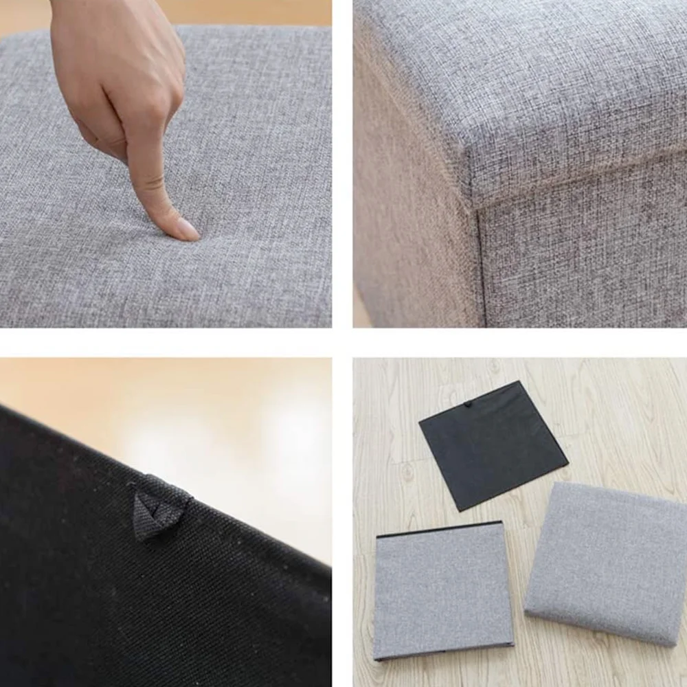 Ottoman Cube Square Foot Rest Stool Seat Foldable 4 in 1 Storage Boxes 12 Inch Linen Grey