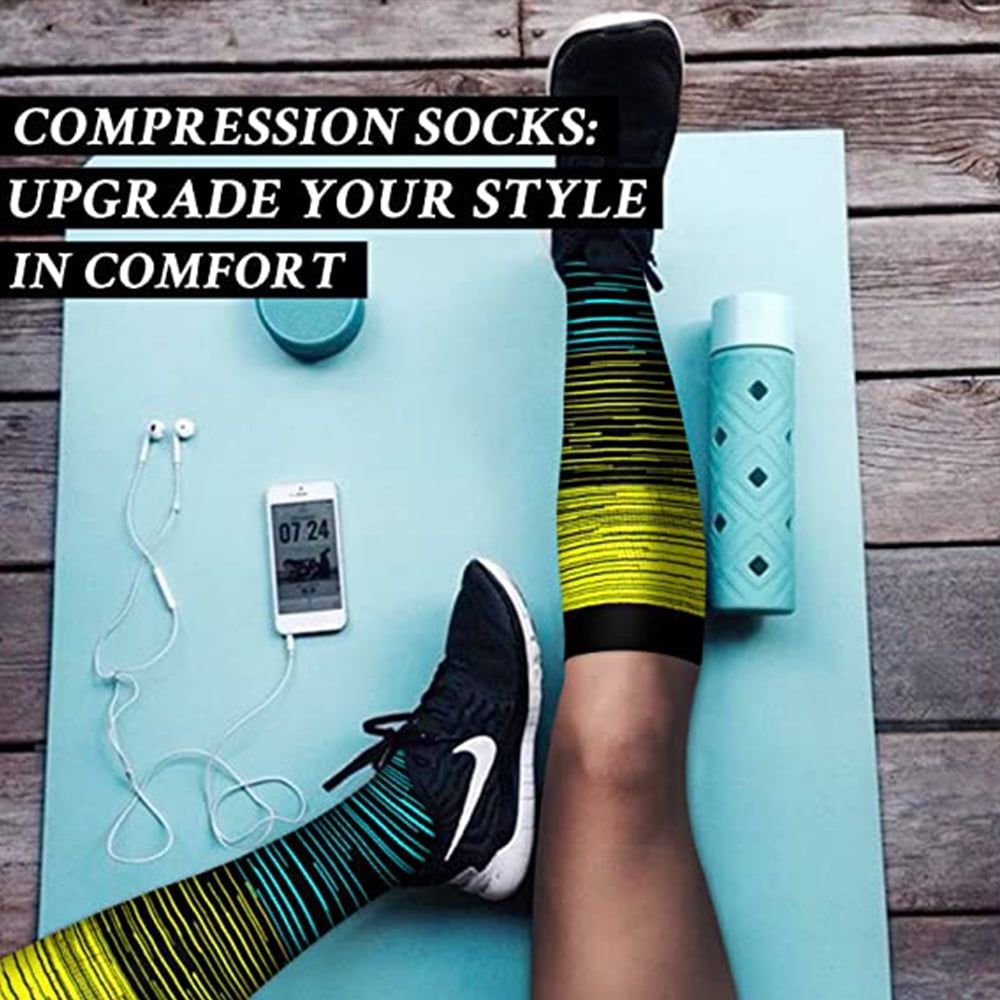 5 Pairs Tapered Mixed Colors Compression Socks for Women for Outdoor Athletic