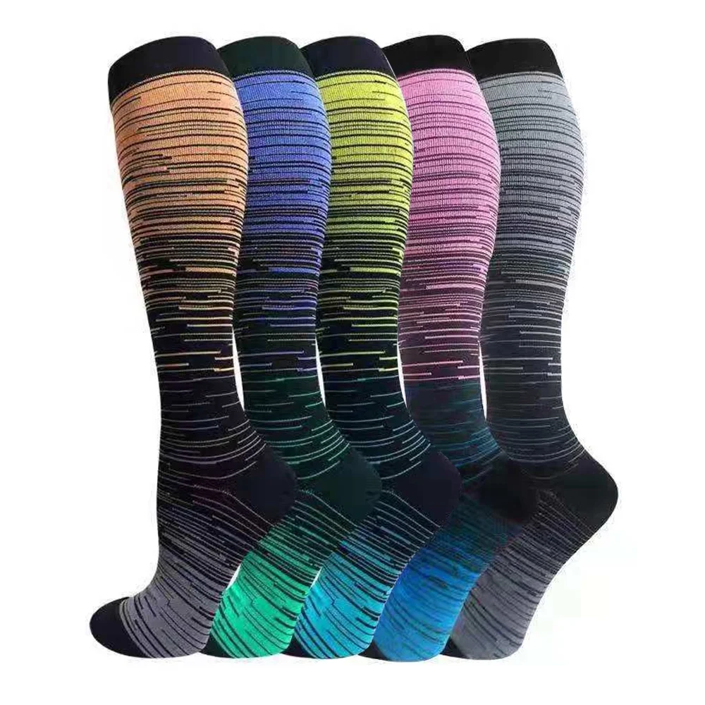 5 Pairs Tapered Mixed Colors Compression Socks for Women for Outdoor Athletic